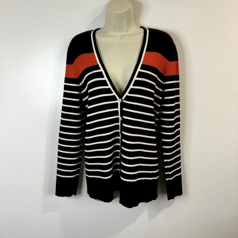 Lauren Ralph Lauren Retro Ribbed Cardigan Sweater Sz XL Extra Large Brown Stripe